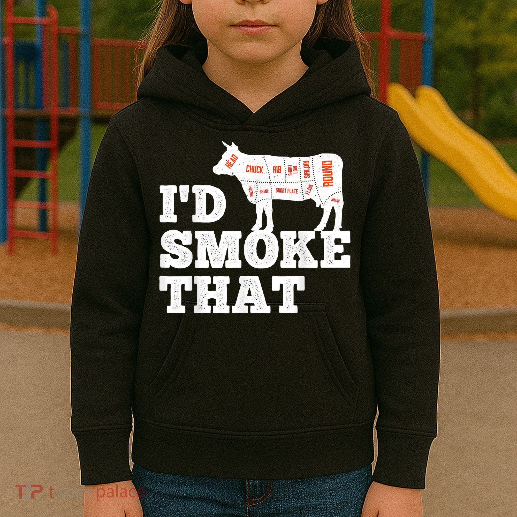 Chef Butcher Cook BBQ I'd Smoke That Funny Barbecue Cow Kids Hoodie