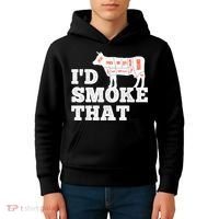 Chef Butcher Cook BBQ I'd Smoke That Funny Barbecue Cow Kids Hoodie thumb 4