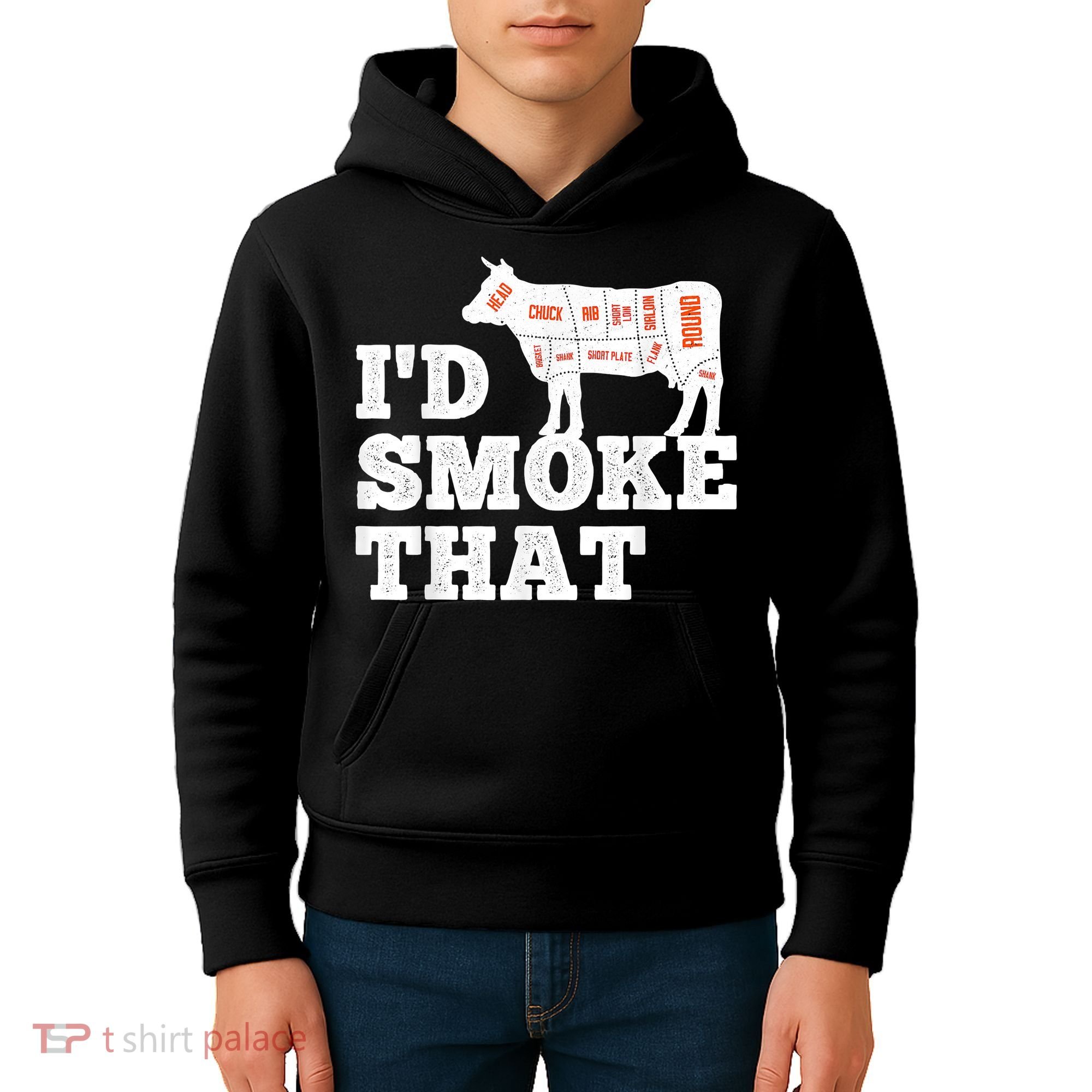 Chef Butcher Cook BBQ I'd Smoke That Funny Barbecue Cow Kids Hoodie