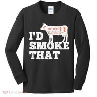 Chef Butcher Cook BBQ I'd Smoke That Funny Barbecue Cow Kids Long Sleeve Shirt thumb 0