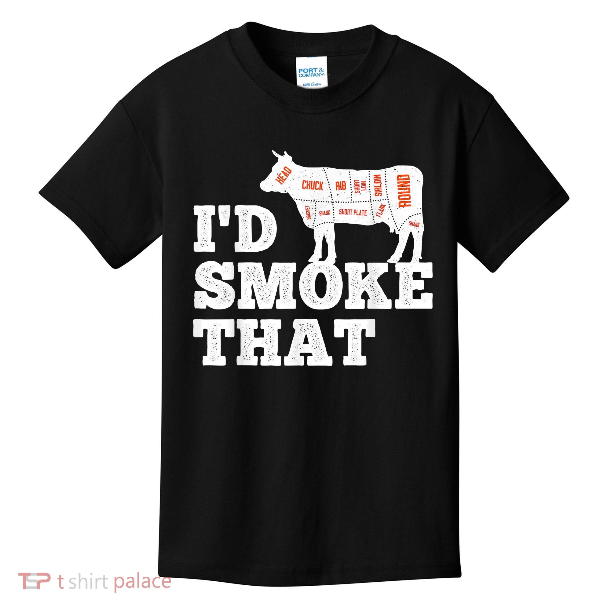 Chef Butcher Cook BBQ I'd Smoke That Funny Barbecue Cow Kids T-Shirt