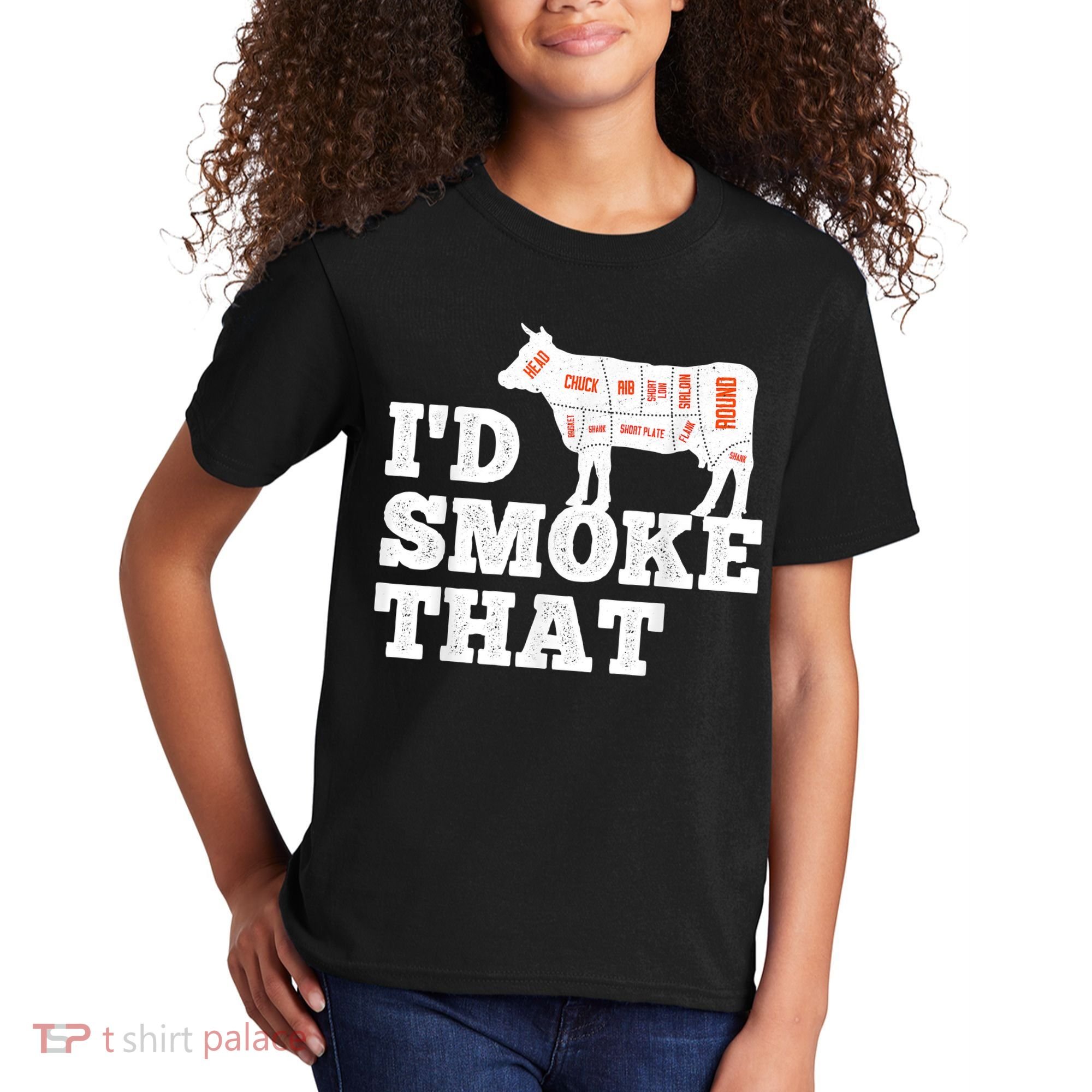 Chef Butcher Cook BBQ I'd Smoke That Funny Barbecue Cow Kids T-Shirt