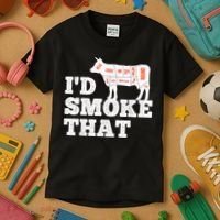 Chef Butcher Cook BBQ I'd Smoke That Funny Barbecue Cow Kids T-Shirt thumb 3
