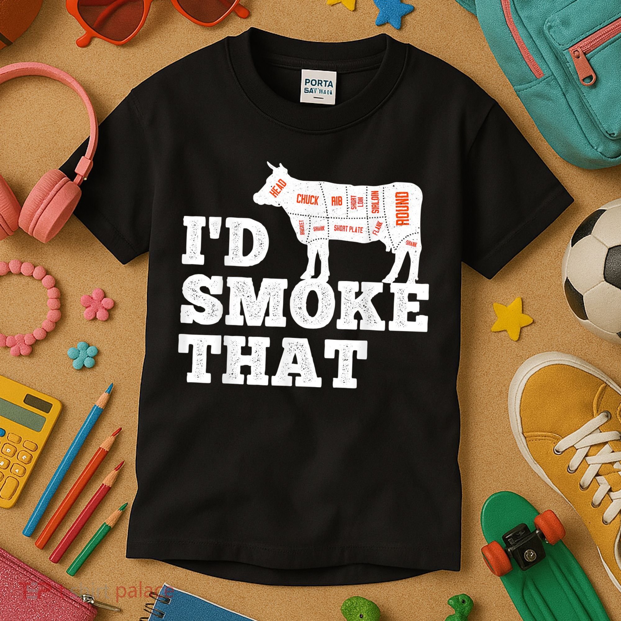 Chef Butcher Cook BBQ I'd Smoke That Funny Barbecue Cow Kids T-Shirt