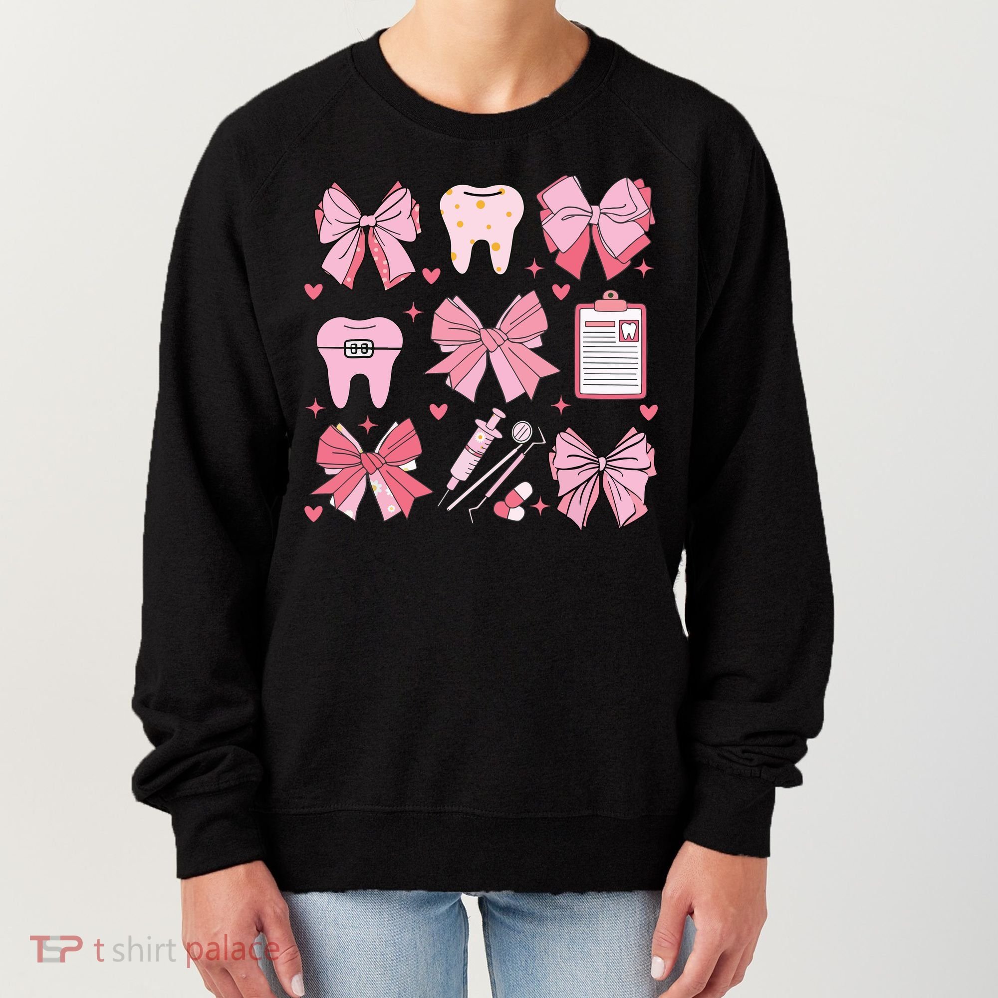 Coquette Bow Cute Teeth Dentist Squad Dental Assistant Women's Sweatshirt