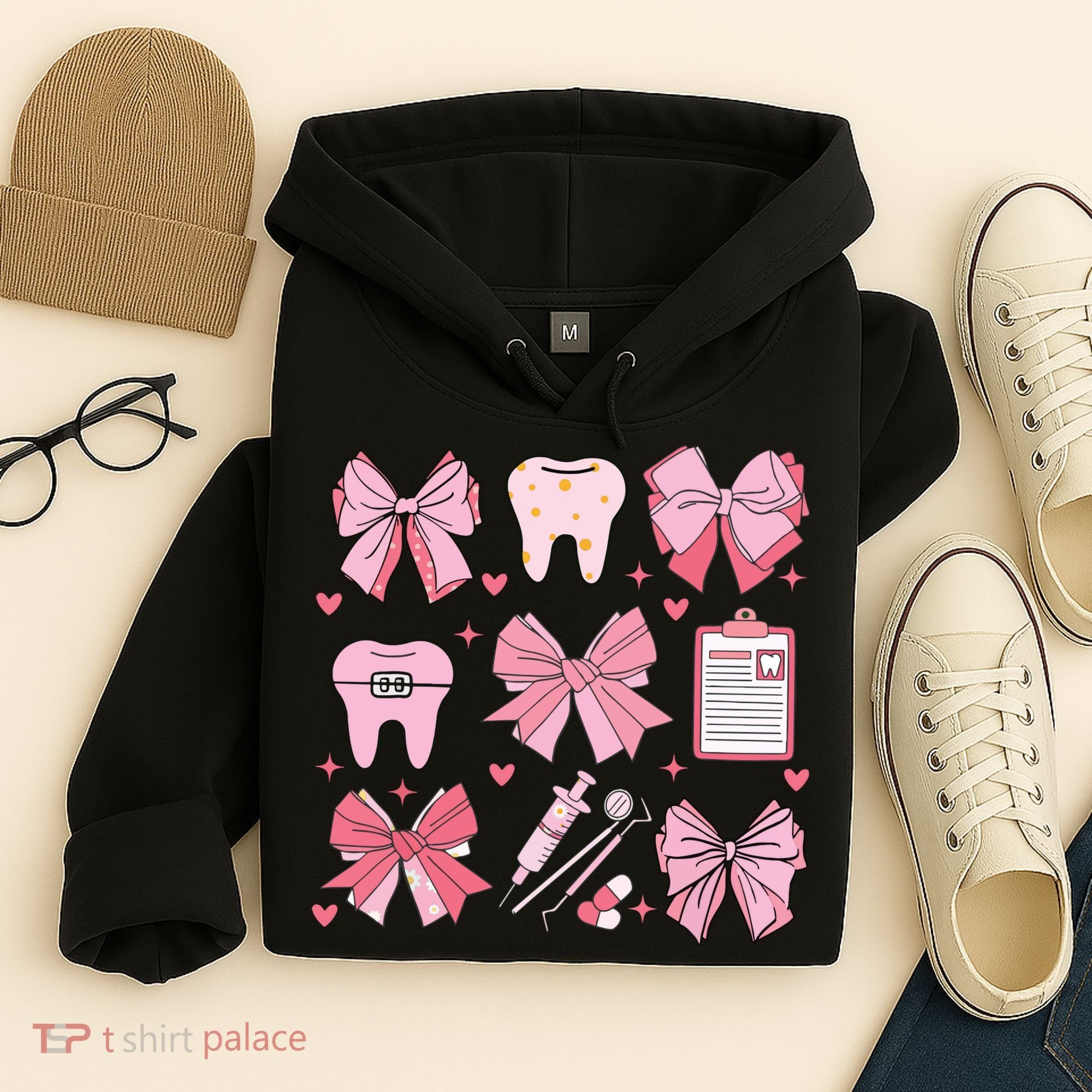 Coquette Bow Cute Teeth Dentist Squad Dental Assistant Hoodie