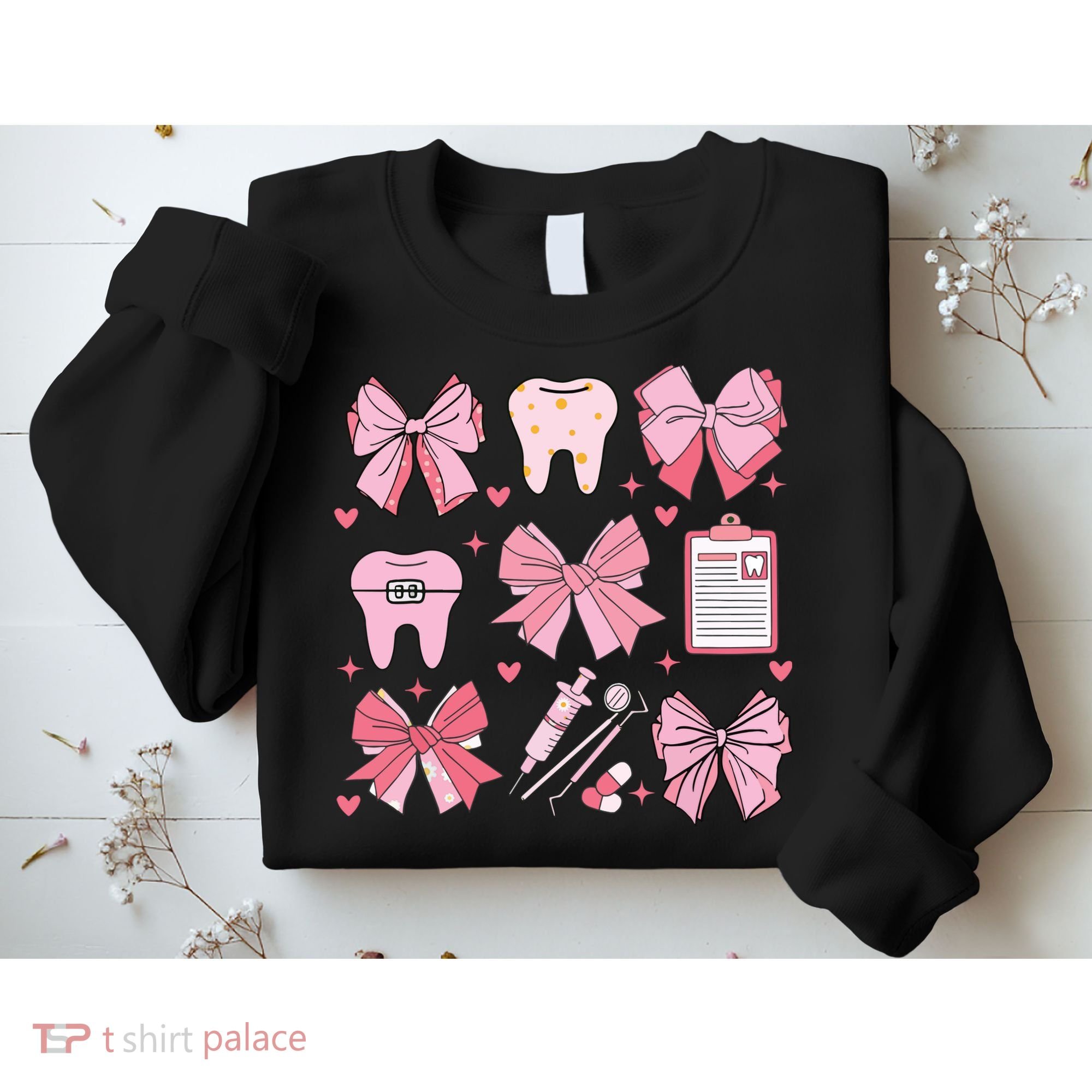 Coquette Bow Cute Teeth Dentist Squad Dental Assistant Sweatshirt