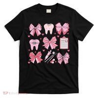 Coquette Bow Cute Teeth Dentist Squad Dental Assistant T-Shirt thumb 0