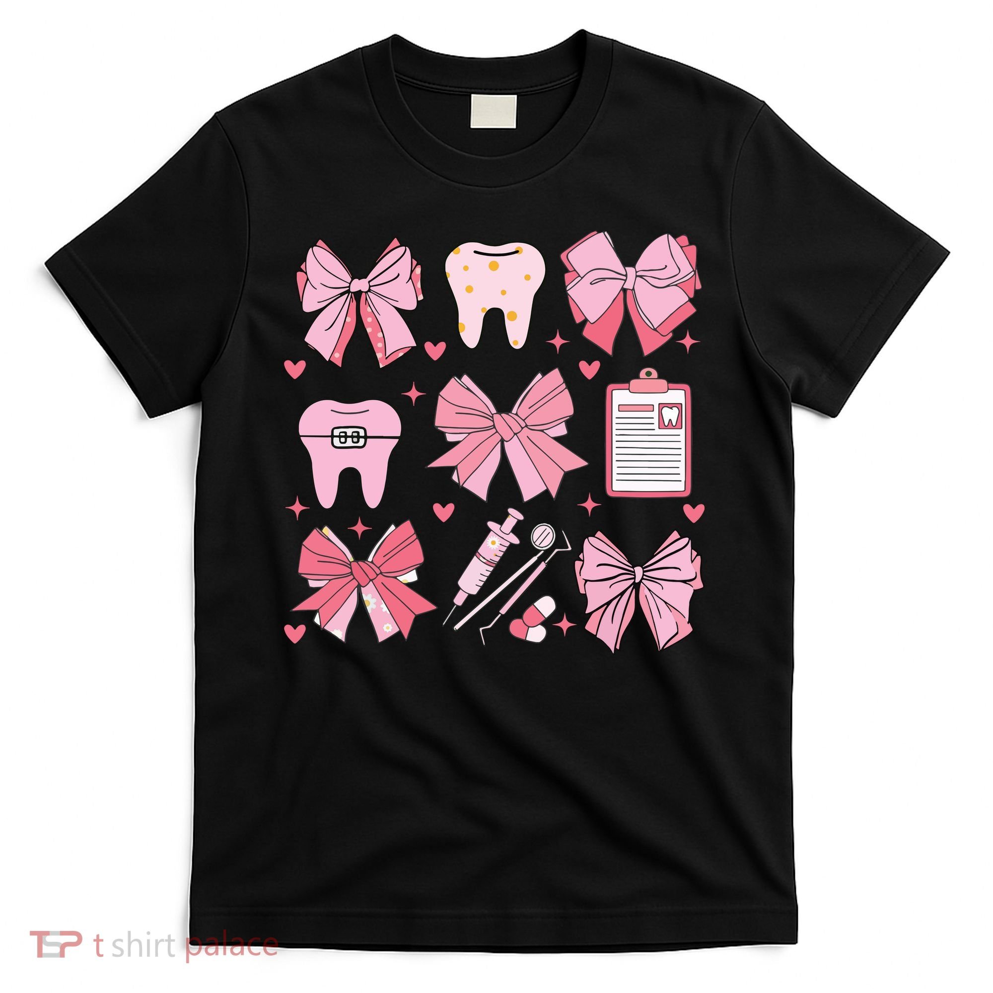 Coquette Bow Cute Teeth Dentist Squad Dental Assistant T-Shirt