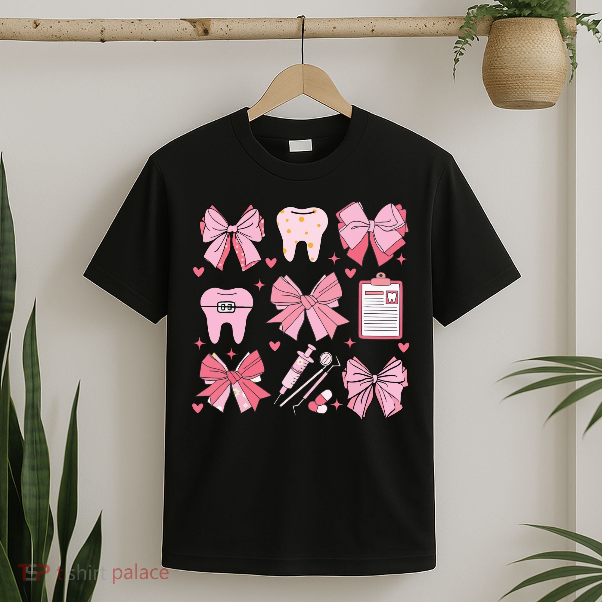 Coquette Bow Cute Teeth Dentist Squad Dental Assistant T-Shirt