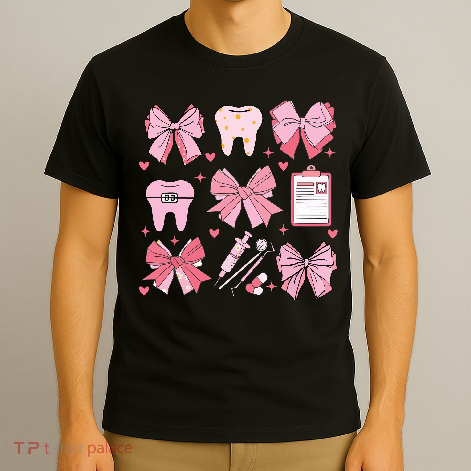 Coquette Bow Cute Teeth Dentist Squad Dental Assistant T-Shirt