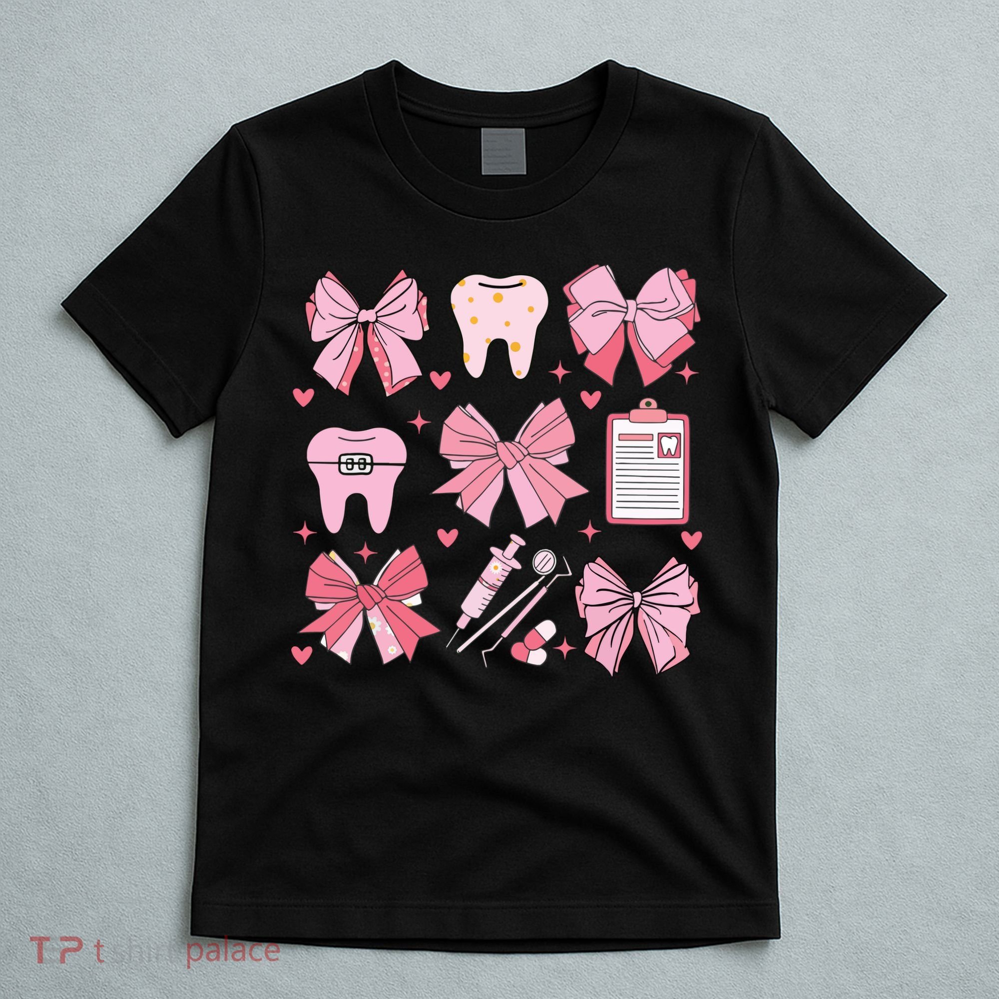 Coquette Bow Cute Teeth Dentist Squad Dental Assistant T-Shirt