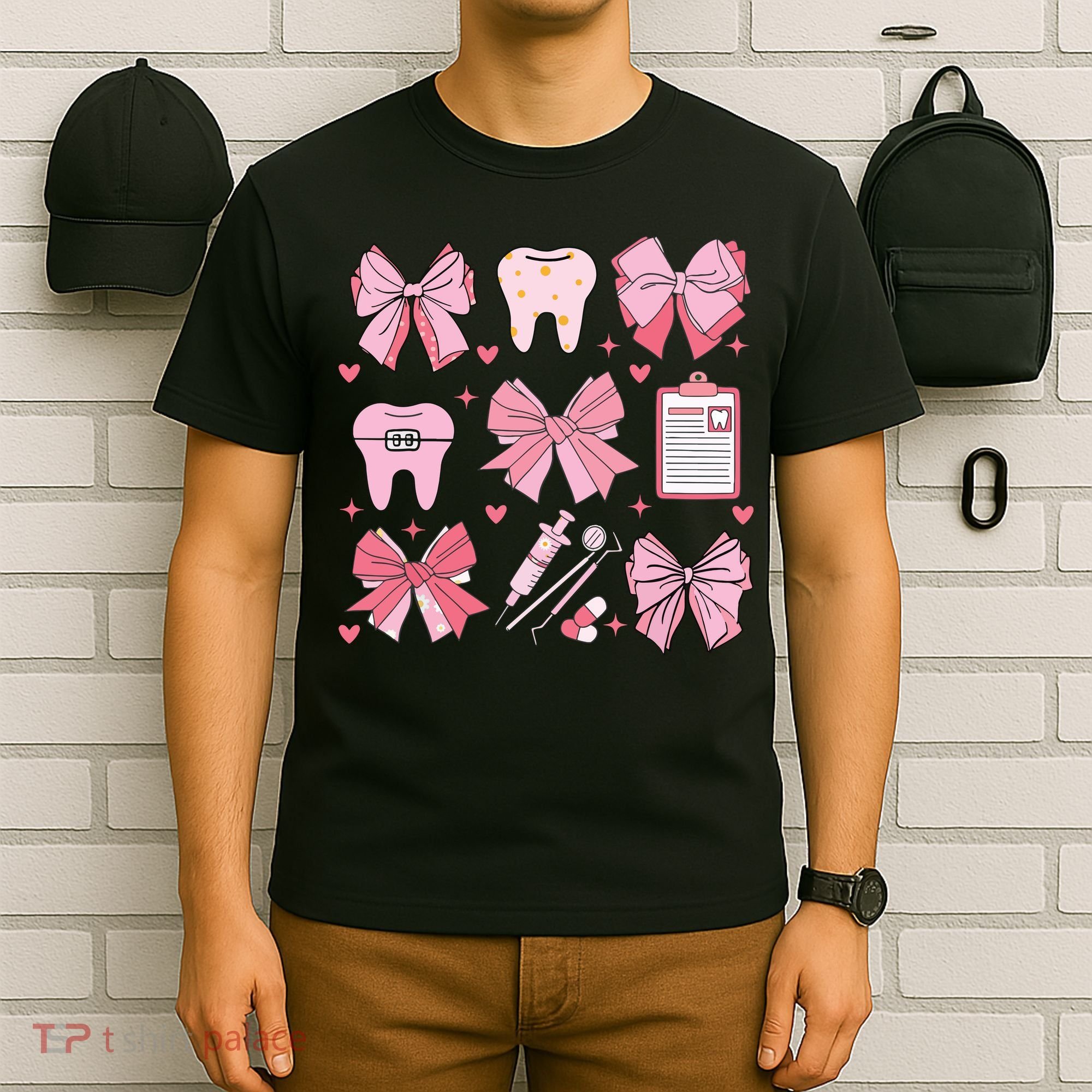 Coquette Bow Cute Teeth Dentist Squad Dental Assistant T-Shirt