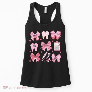Coquette Bow Cute Teeth Dentist Squad Dental Assistant Women's Tank Top