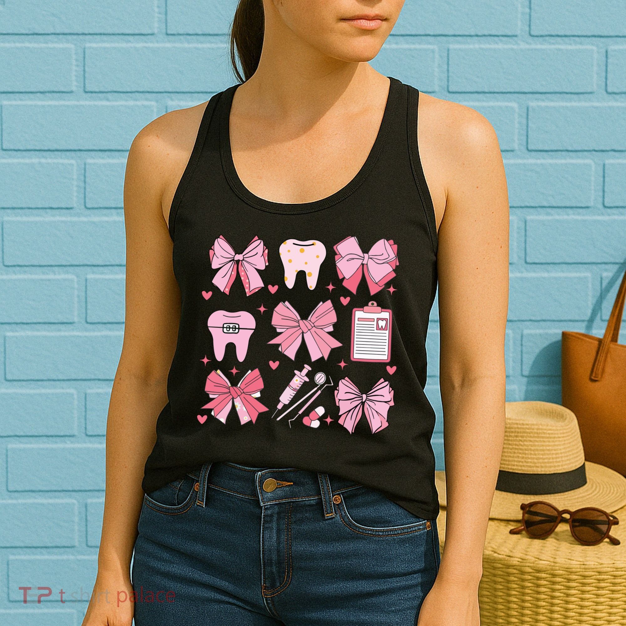 Coquette Bow Cute Teeth Dentist Squad Dental Assistant Women's Tank Top