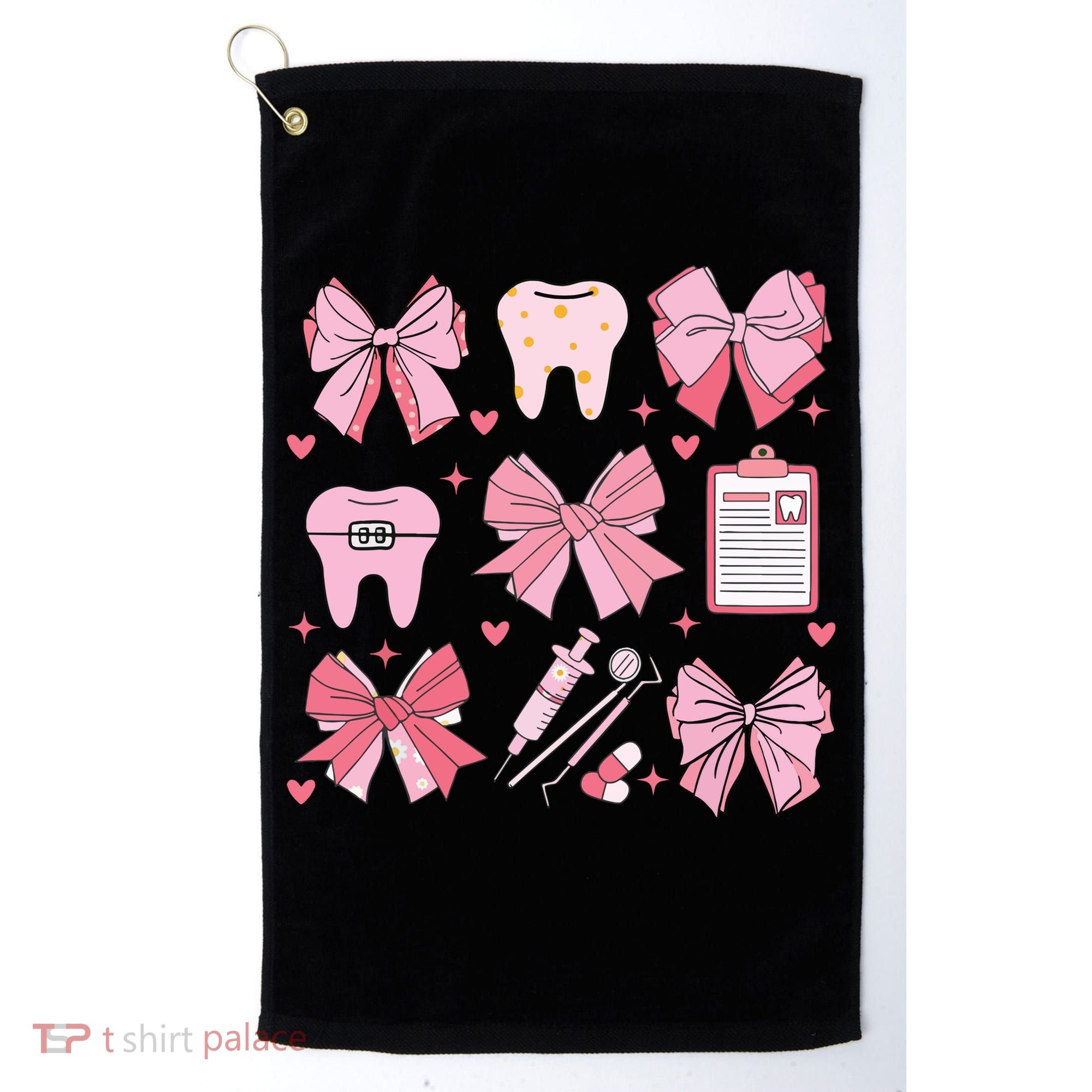 Coquette Bow Cute Teeth Dentist Squad Dental Assistant Golf Towel