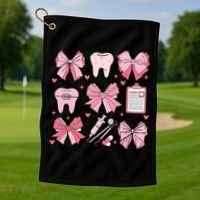 Coquette Bow Cute Teeth Dentist Squad Dental Assistant Golf Towel thumb 1