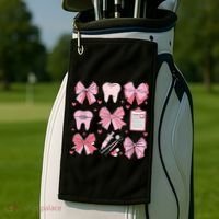 Coquette Bow Cute Teeth Dentist Squad Dental Assistant Golf Towel thumb 2