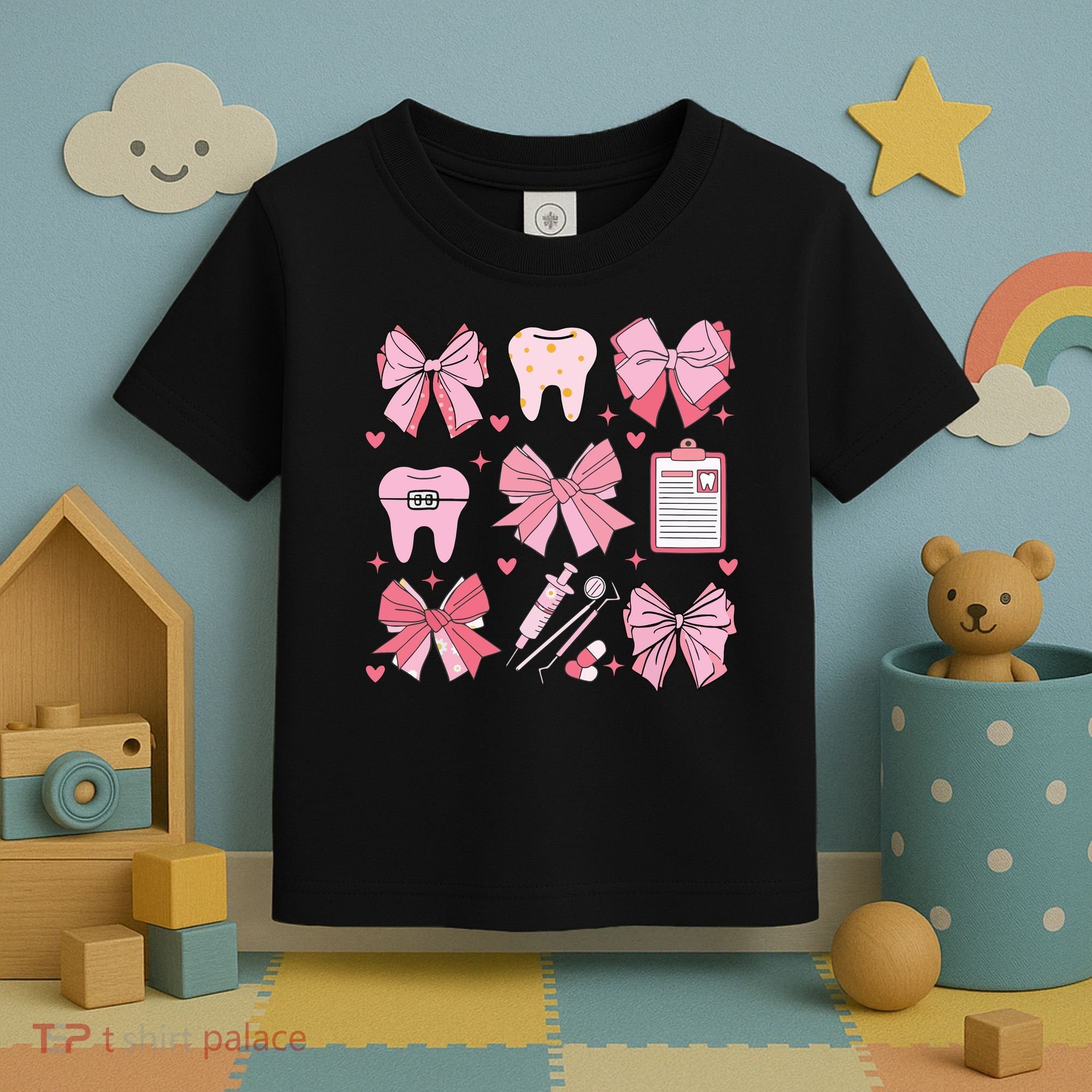 Coquette Bow Cute Teeth Dentist Squad Dental Assistant Toddler T-Shirt