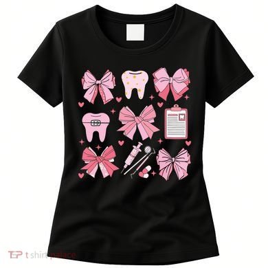 Coquette Bow Cute Teeth Dentist Squad Dental Assistant Women's T-Shirt