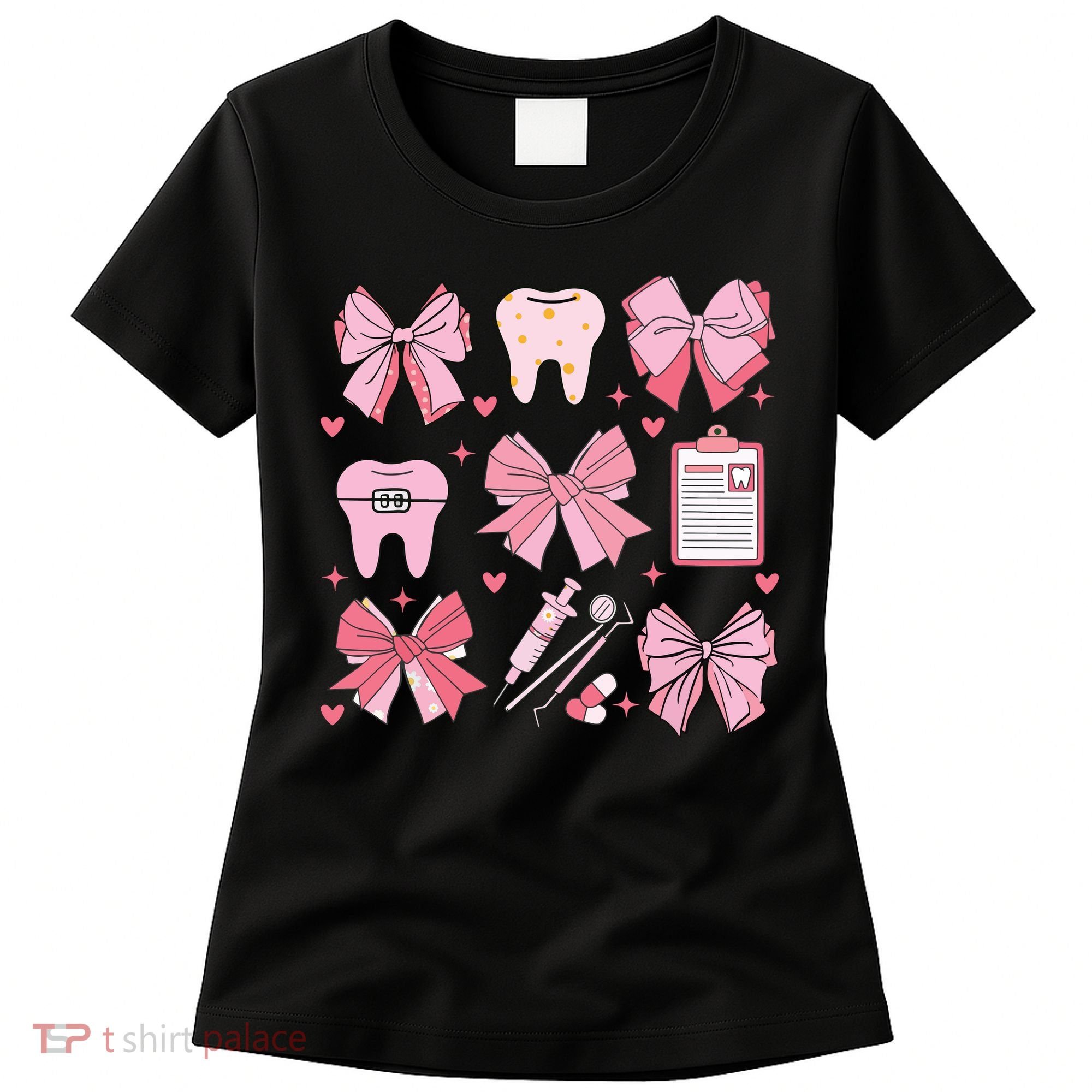 Coquette Bow Cute Teeth Dentist Squad Dental Assistant Women's T-Shirt