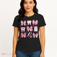 Coquette Bow Cute Teeth Dentist Squad Dental Assistant Women's T-Shirt thumb 4