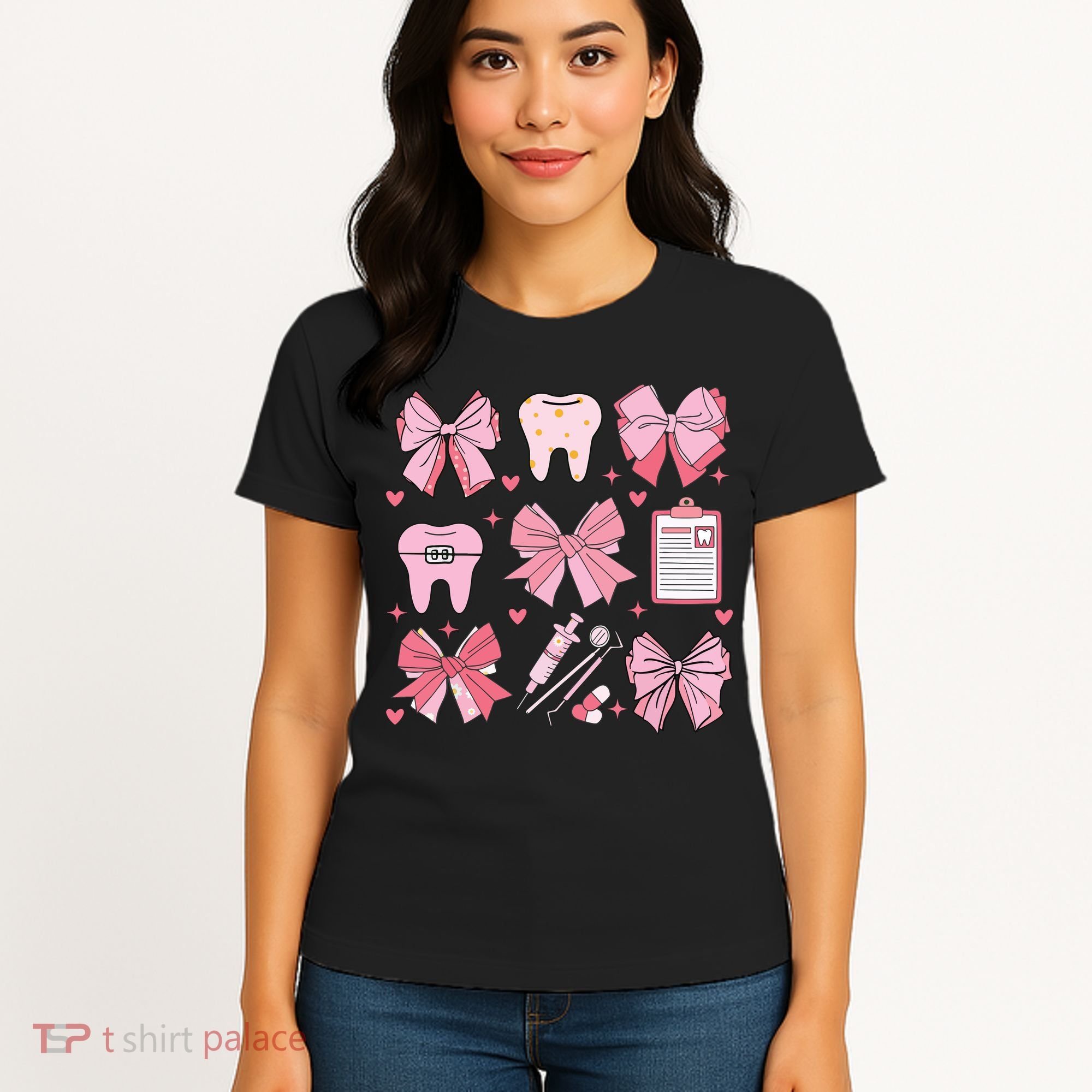 Coquette Bow Cute Teeth Dentist Squad Dental Assistant Women's T-Shirt