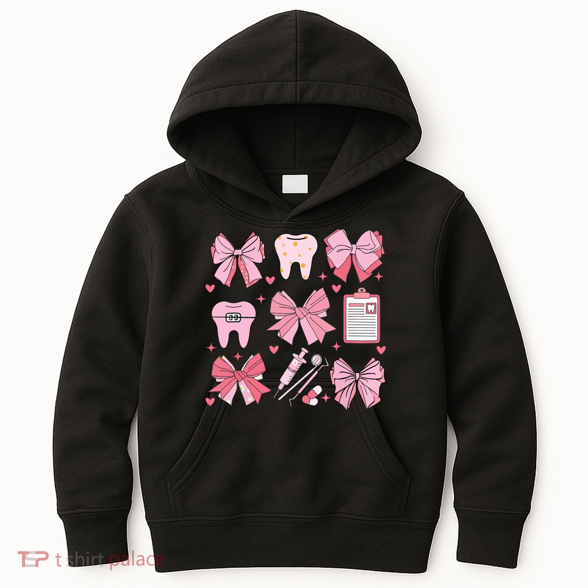 Coquette Bow Cute Teeth Dentist Squad Dental Assistant Kids Hoodie