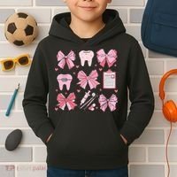Coquette Bow Cute Teeth Dentist Squad Dental Assistant Kids Hoodie thumb 2