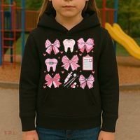 Coquette Bow Cute Teeth Dentist Squad Dental Assistant Kids Hoodie thumb 3