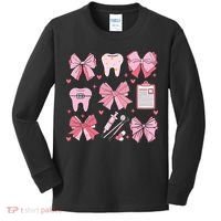 Coquette Bow Cute Teeth Dentist Squad Dental Assistant Kids Long Sleeve Shirt thumb 0