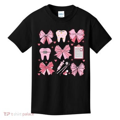 Coquette Bow Cute Teeth Dentist Squad Dental Assistant Kids T-Shirt