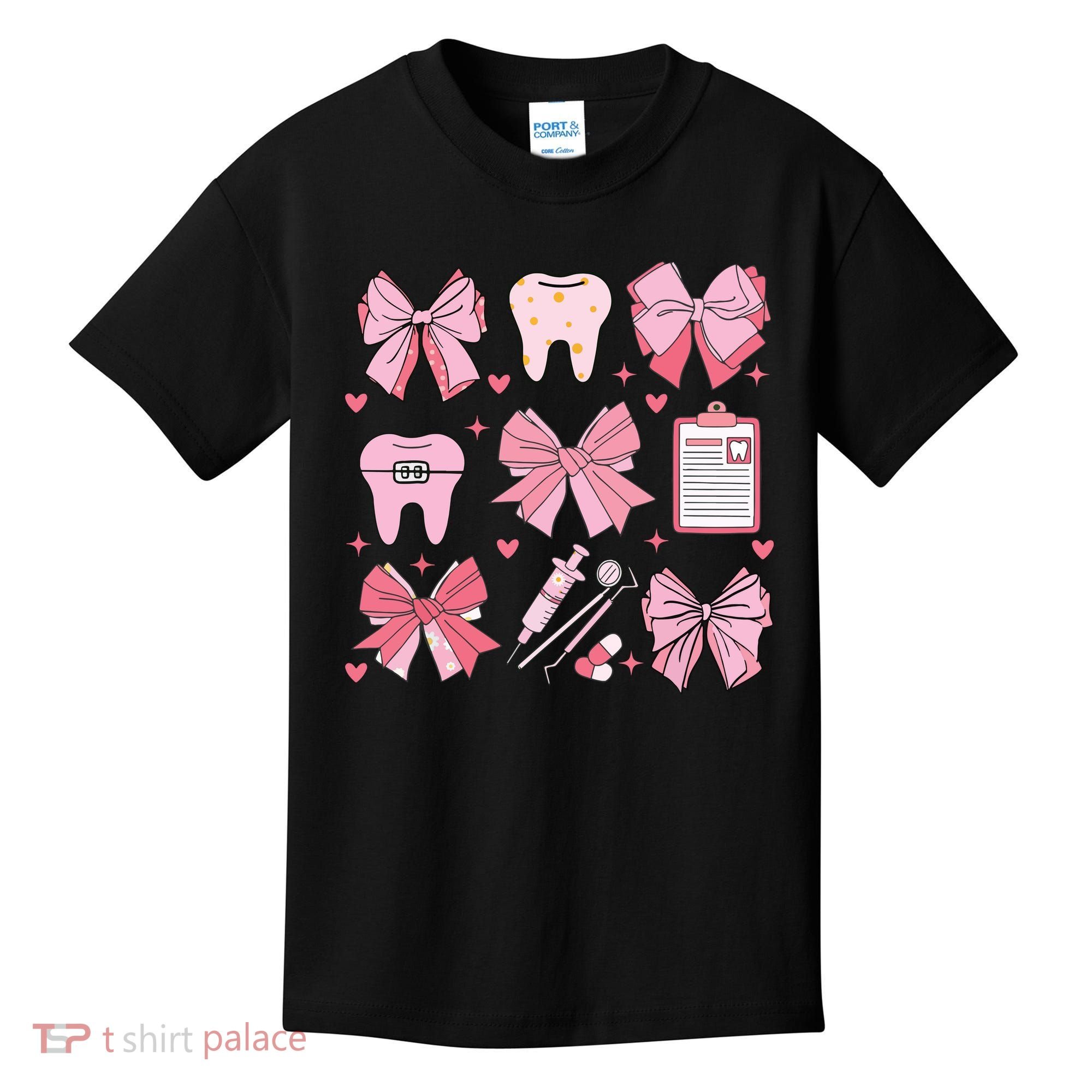 Coquette Bow Cute Teeth Dentist Squad Dental Assistant Kids T-Shirt