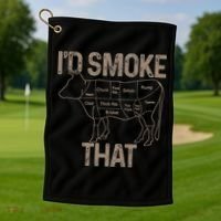 Chef Butcher Cook BBQ I'd Smoke That Cow Beef Golf Towel thumb 1