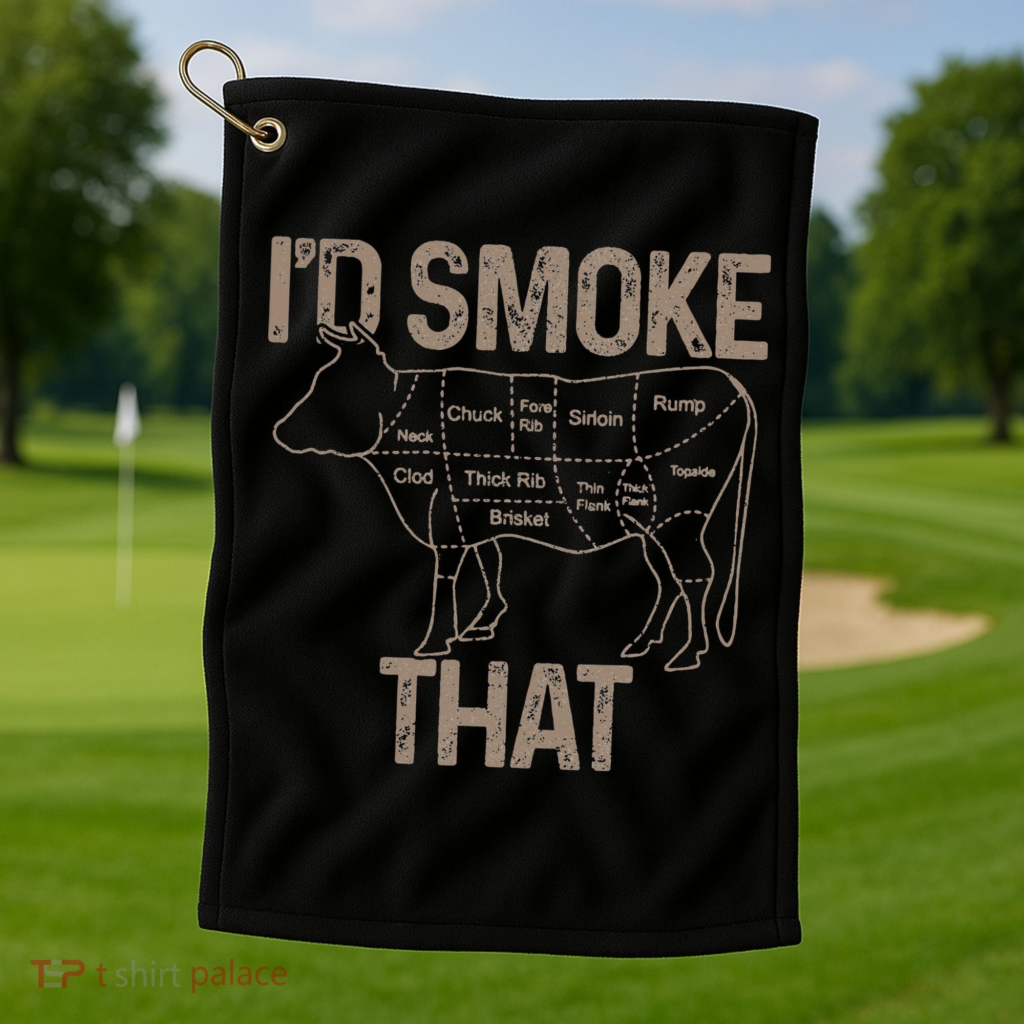 Chef Butcher Cook BBQ I'd Smoke That Cow Beef Golf Towel