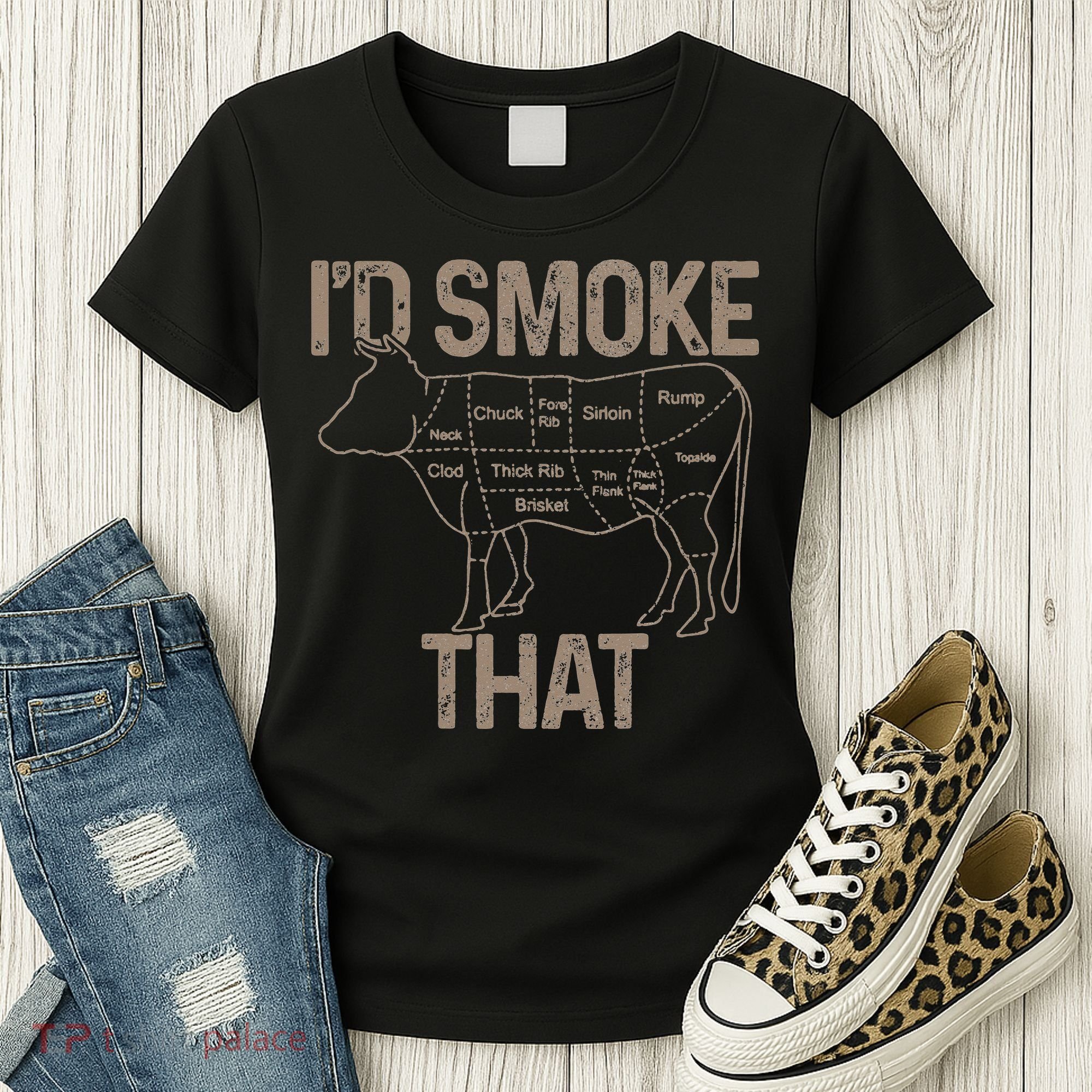 Chef Butcher Cook BBQ I'd Smoke That Cow Beef Women's T-Shirt