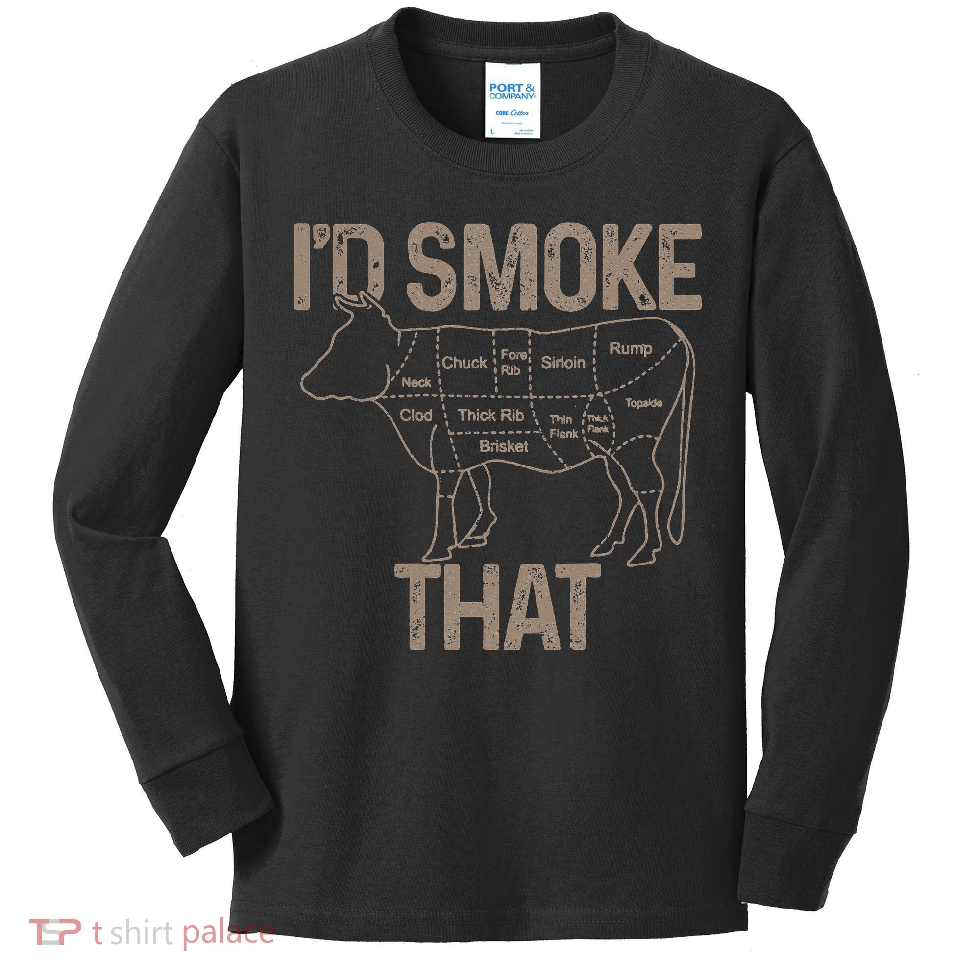 Chef Butcher Cook BBQ I'd Smoke That Cow Beef Kids Long Sleeve Shirt