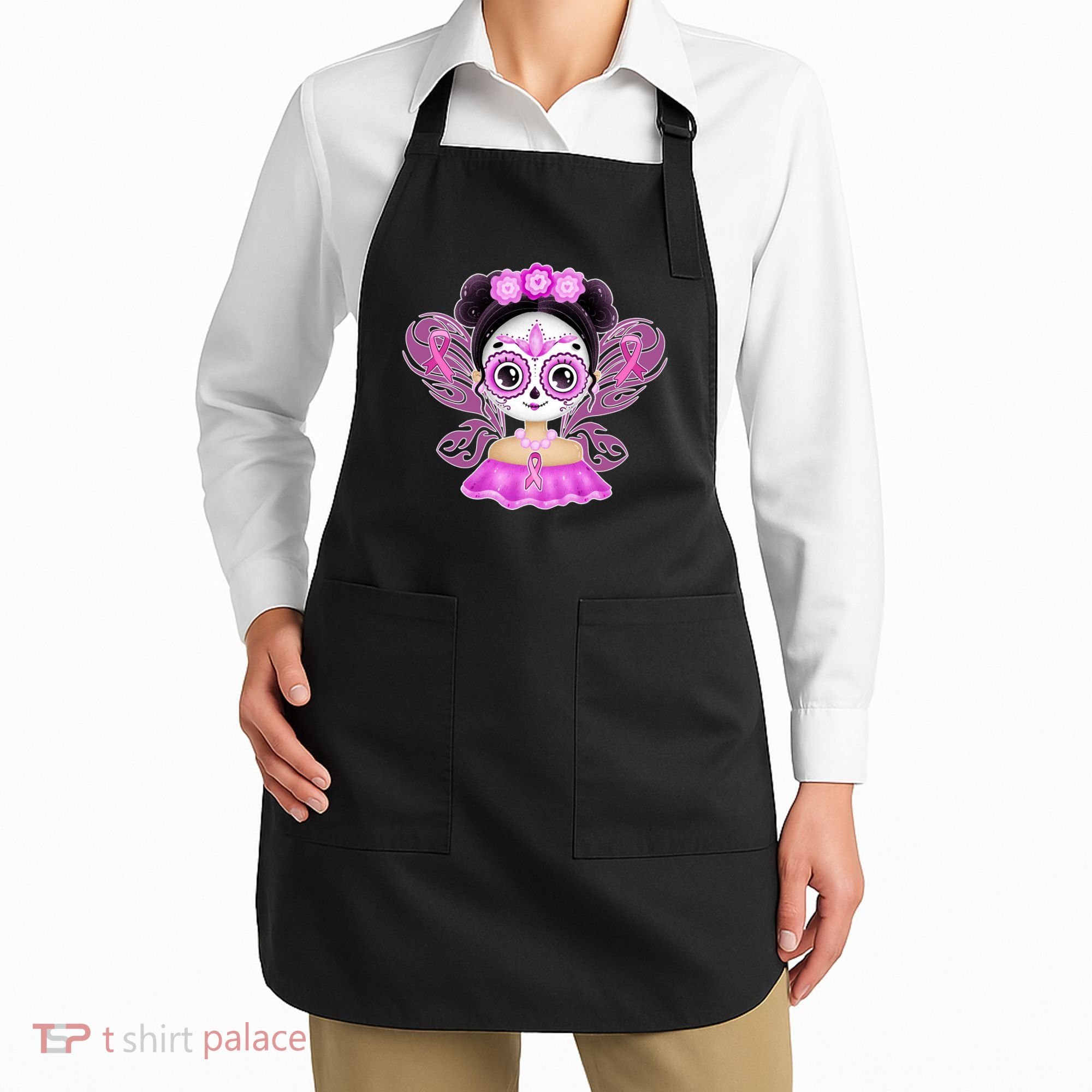 Cute Breast Cancer Awareness Sugar Skull Girl Apron