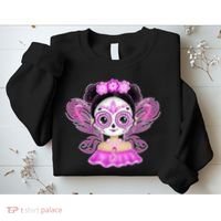 Cute Breast Cancer Awareness Sugar Skull Girl Sweatshirt thumb 2