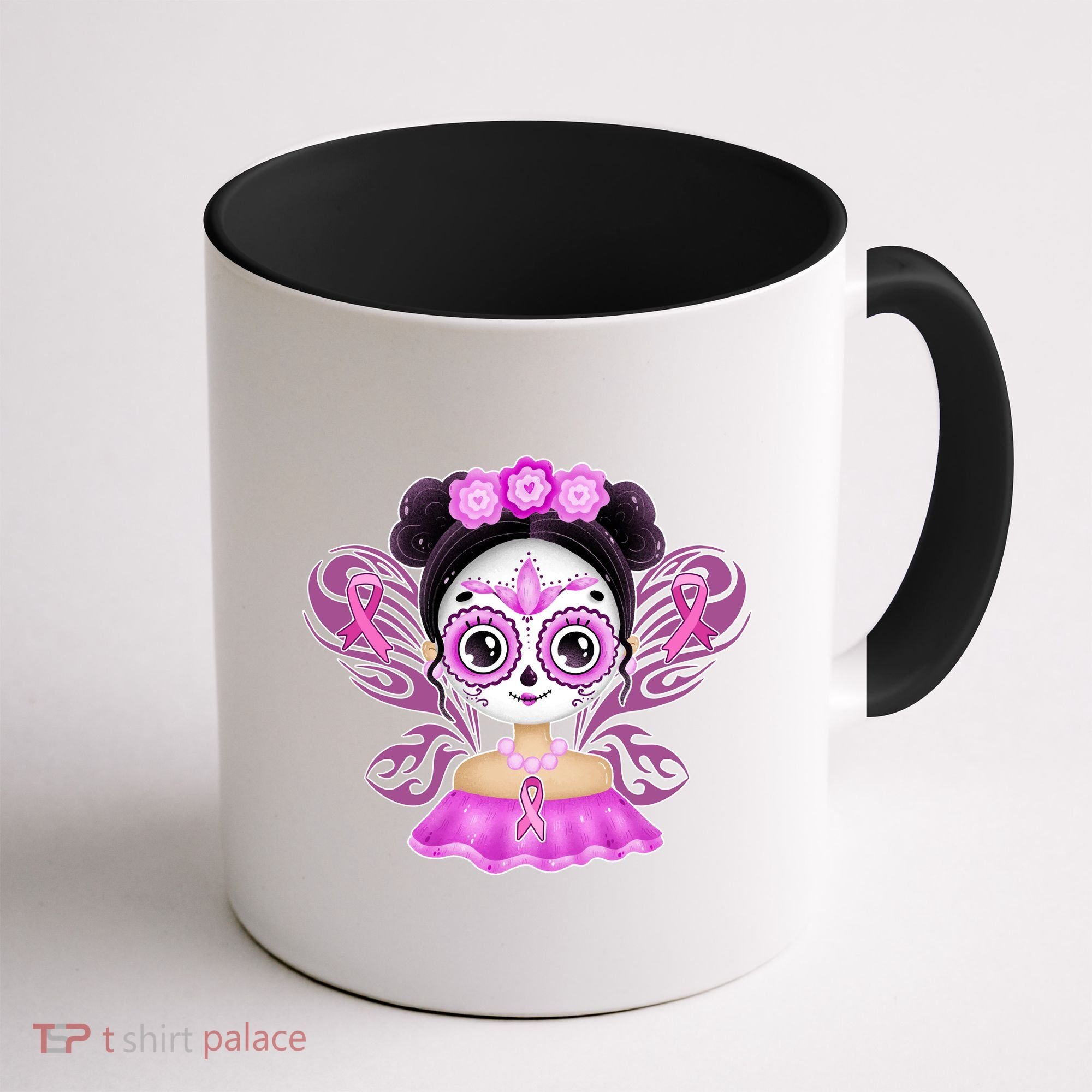 Cute Breast Cancer Awareness Sugar Skull Girl Coffee Mug