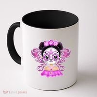 Cute Breast Cancer Awareness Sugar Skull Girl Coffee Mug thumb 0
