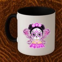 Cute Breast Cancer Awareness Sugar Skull Girl Coffee Mug thumb 2