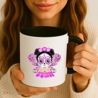 Cute Breast Cancer Awareness Sugar Skull Girl Coffee Mug thumb 3