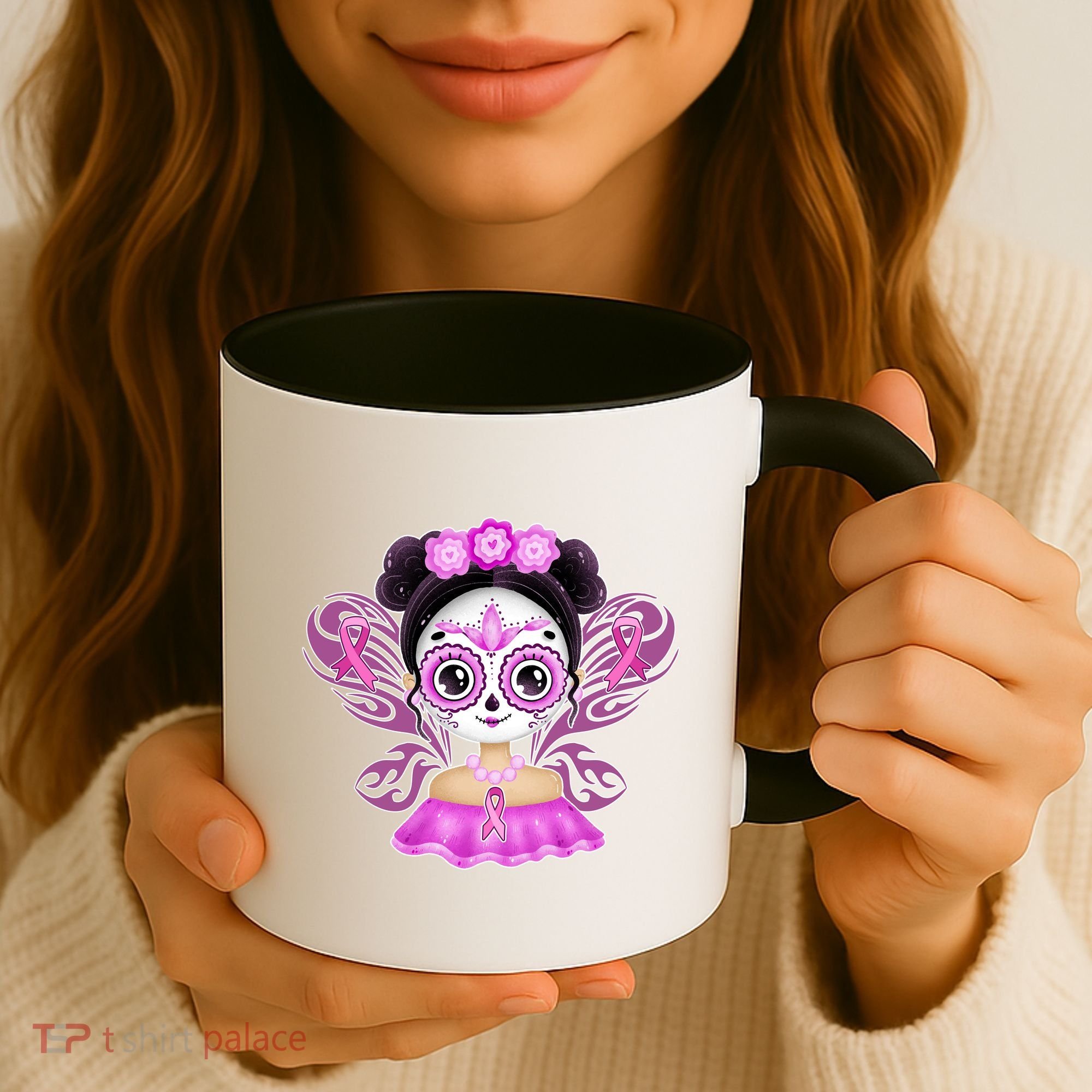 Cute Breast Cancer Awareness Sugar Skull Girl Coffee Mug