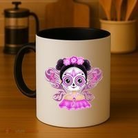 Cute Breast Cancer Awareness Sugar Skull Girl Coffee Mug thumb 4