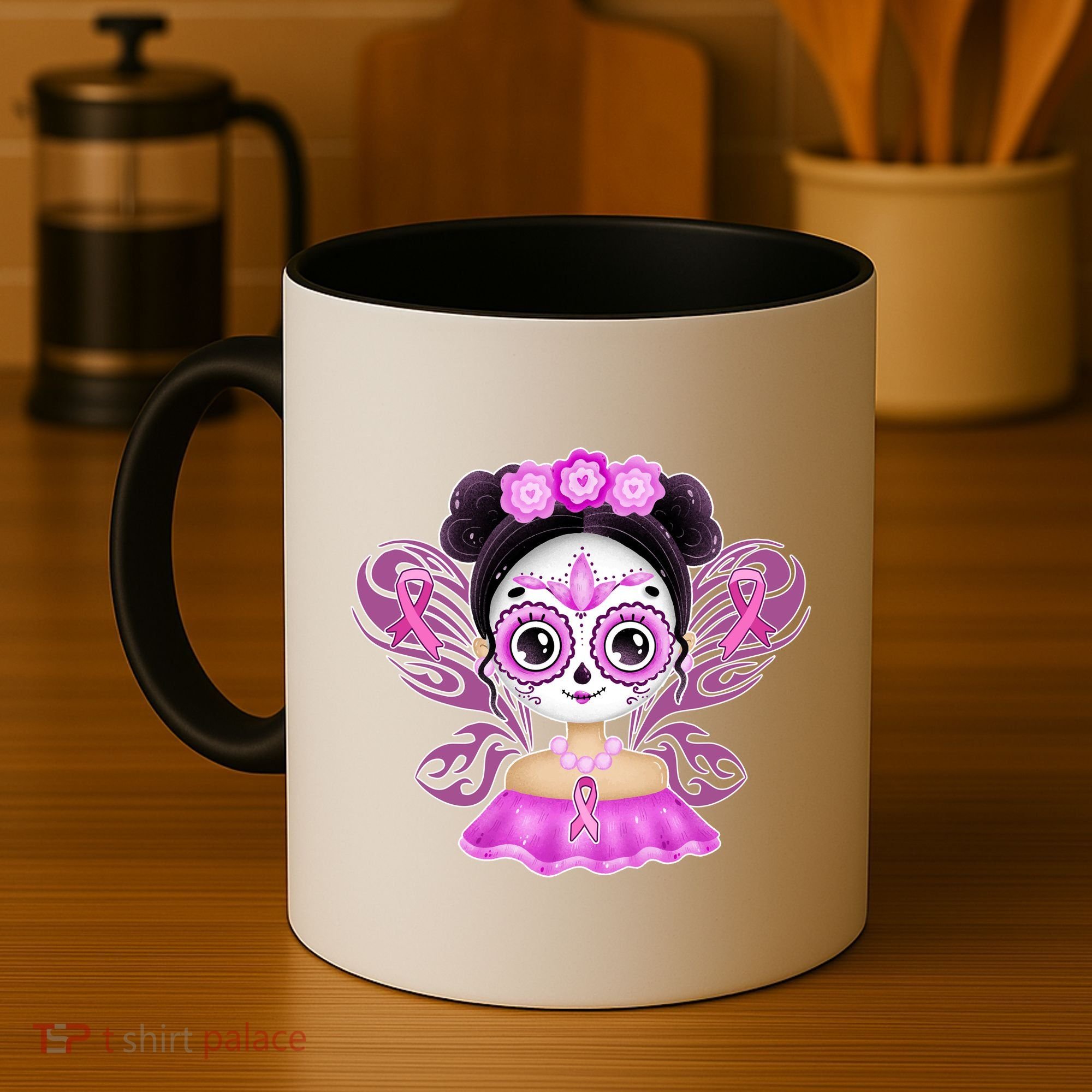 Cute Breast Cancer Awareness Sugar Skull Girl Coffee Mug