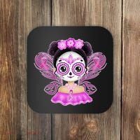 Cute Breast Cancer Awareness Sugar Skull Girl Coaster thumb 0