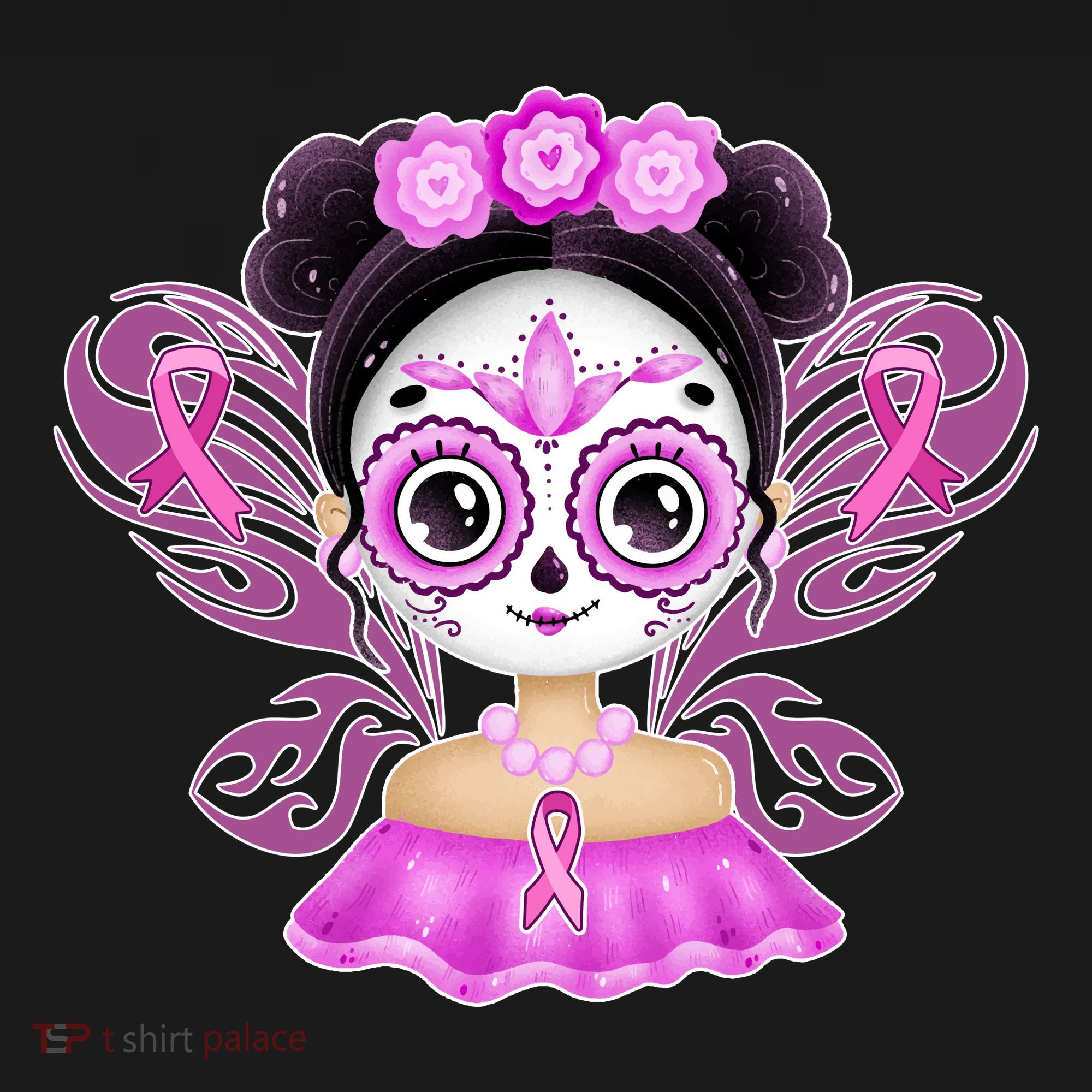 Cute Breast Cancer Awareness Sugar Skull Girl Women's Hoodie