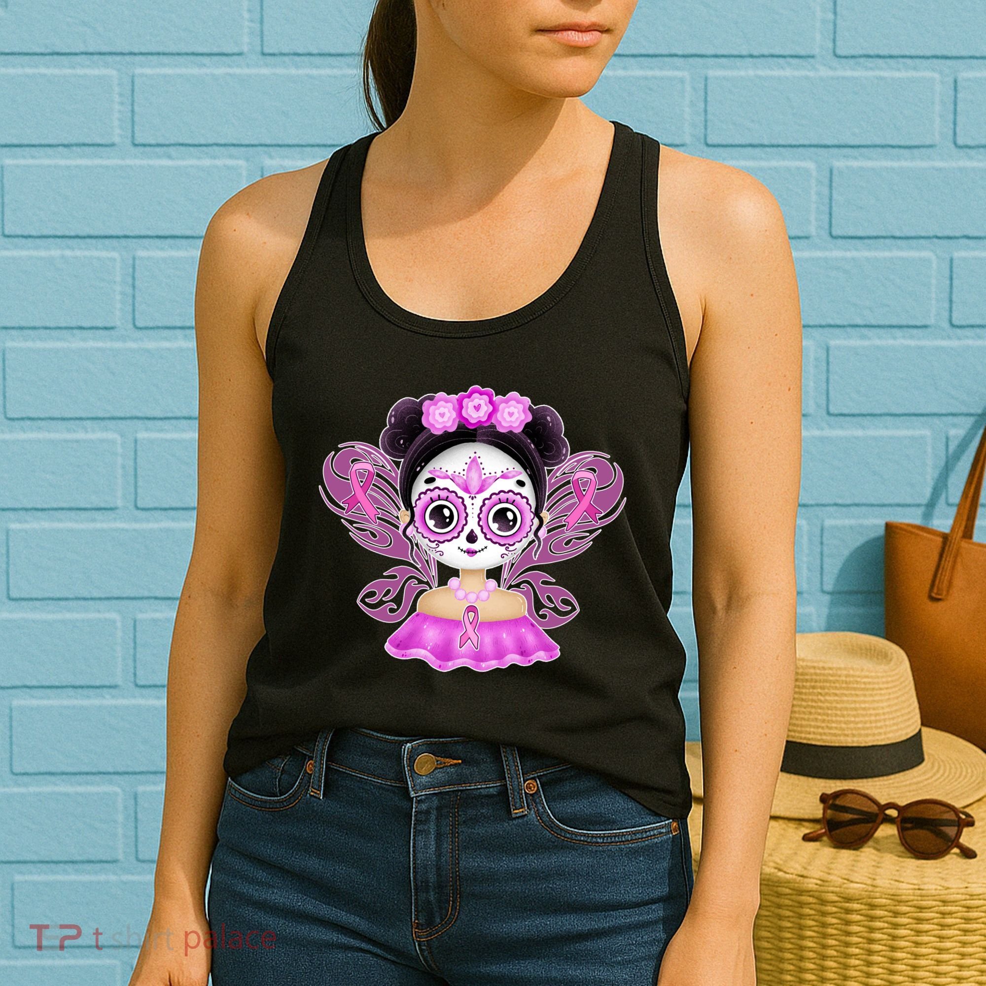Cute Breast Cancer Awareness Sugar Skull Girl Women's Tank Top