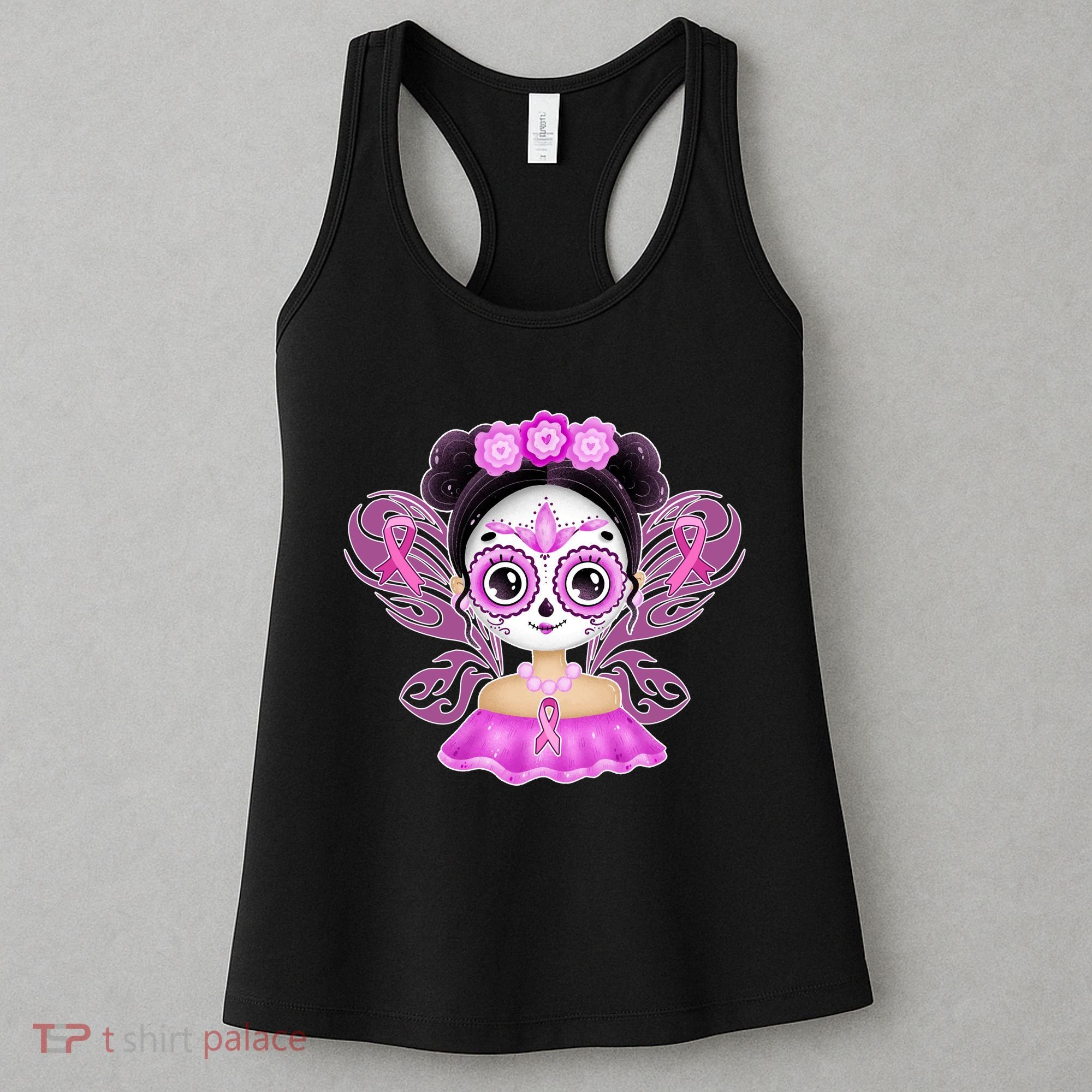 Cute Breast Cancer Awareness Sugar Skull Girl Women's Tank Top